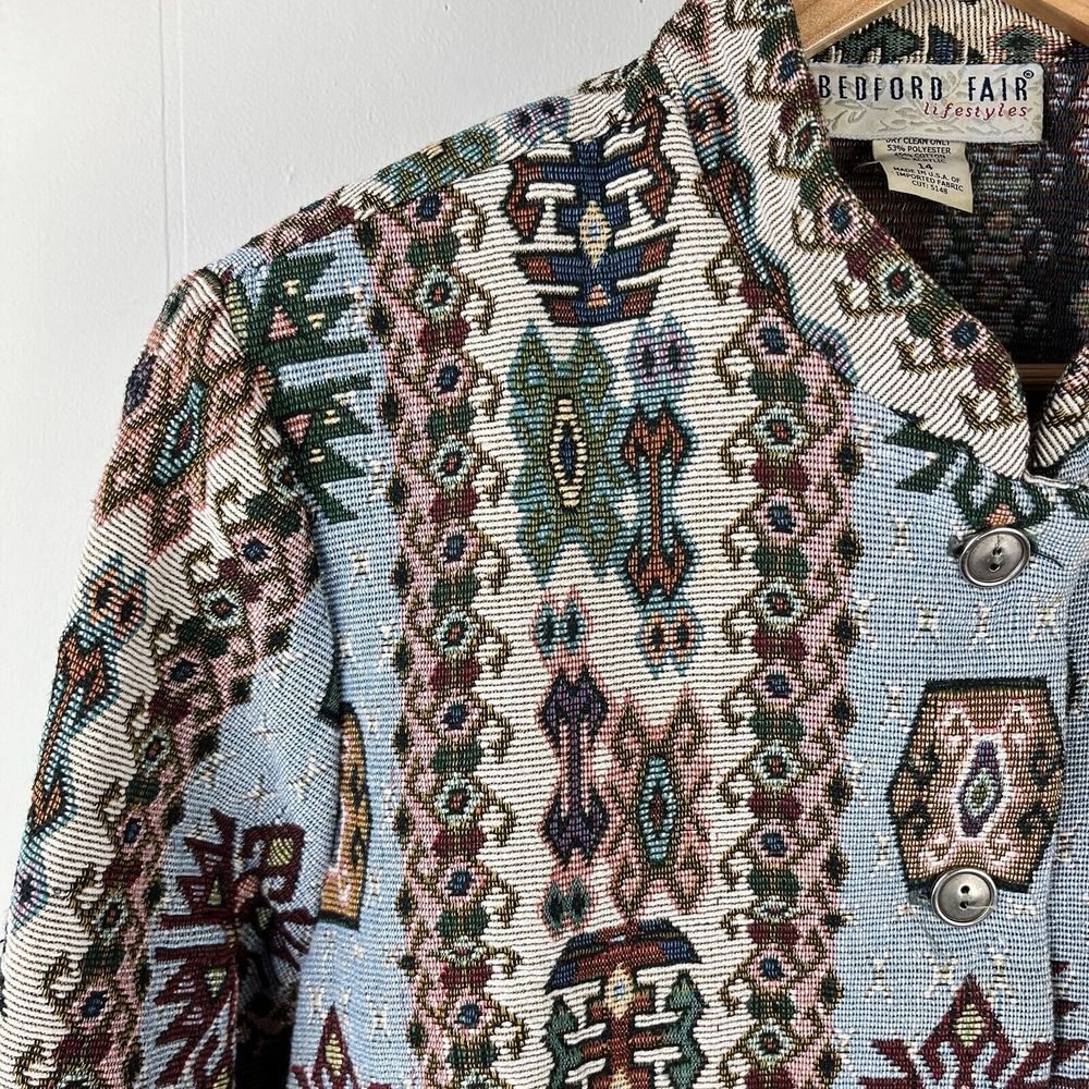 Vintage Bedford Fair Tapestry Jacket Womens 14 Aztec Southwestern Cowgirl